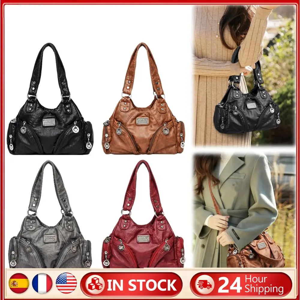

Women Leather Tote Bag Multiple Pockets Casual Underarm Bag Detachable Strap Vintage Sling Bag Ladies Work Bag