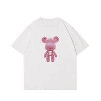 Summer Pure Cotton Pink Violent Bear Print Men's and Women's Same Short-sleeved Sweat-absorbing Thin Casual T-shirt