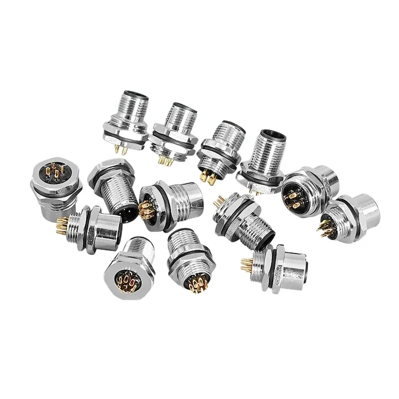 1pcs M12 4pin 5 8Pin Sensor Connector Panel Back Mount Waterproof Flange Socket Threaded Coupling Male&Female A Code Connectors