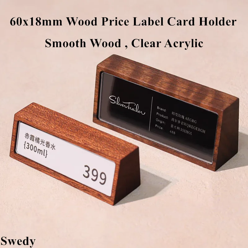 6 Pieces 60x18mm Small Wood Acrylic Label Holder Price Tag Displays Menu Paper Holder Name Card Sign Holder Display Stand