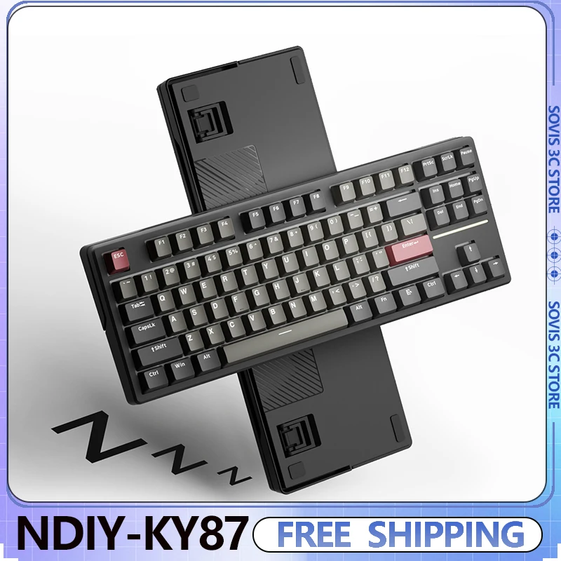 

НОВАЯ NDIY-KY87 3-режимная беспроводная механическая клавиатура Bluetooth 2,4G полная клавиша с возможностью горячей замены смарт-чип RGB Custome игровая клавиатура