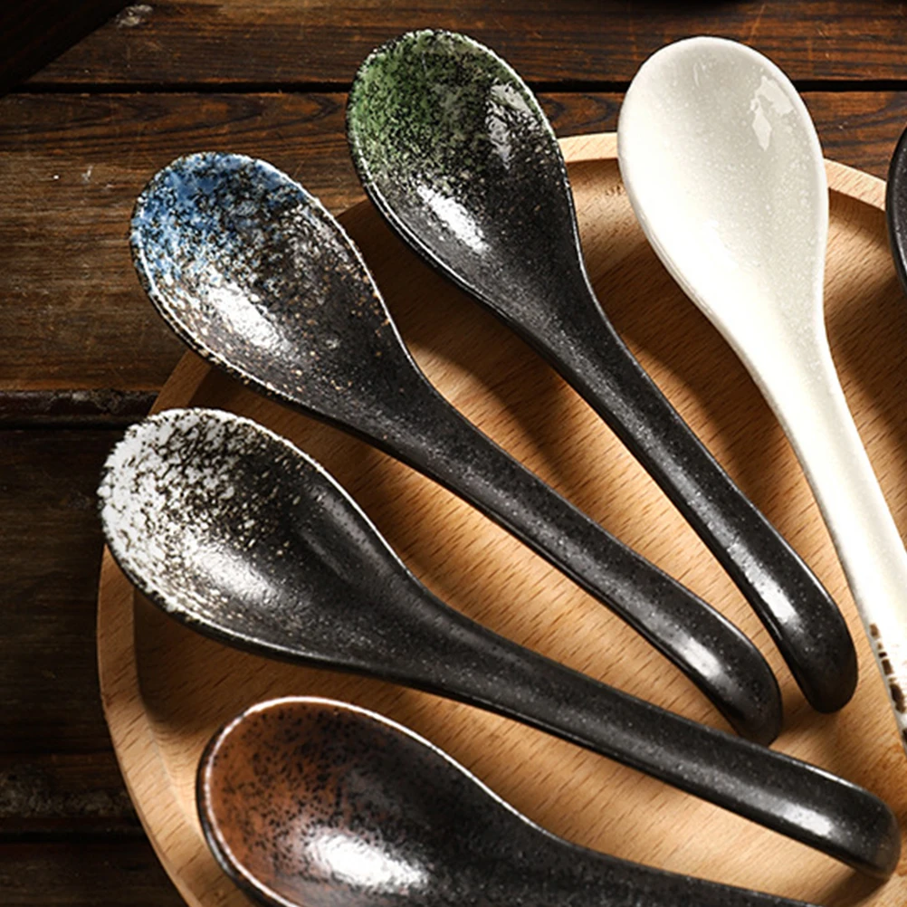 

4Pcs Heat Resistant Japanese Style Ceramic Soup Spoon Multi-Function Food Spoon Household Daily Tableware
