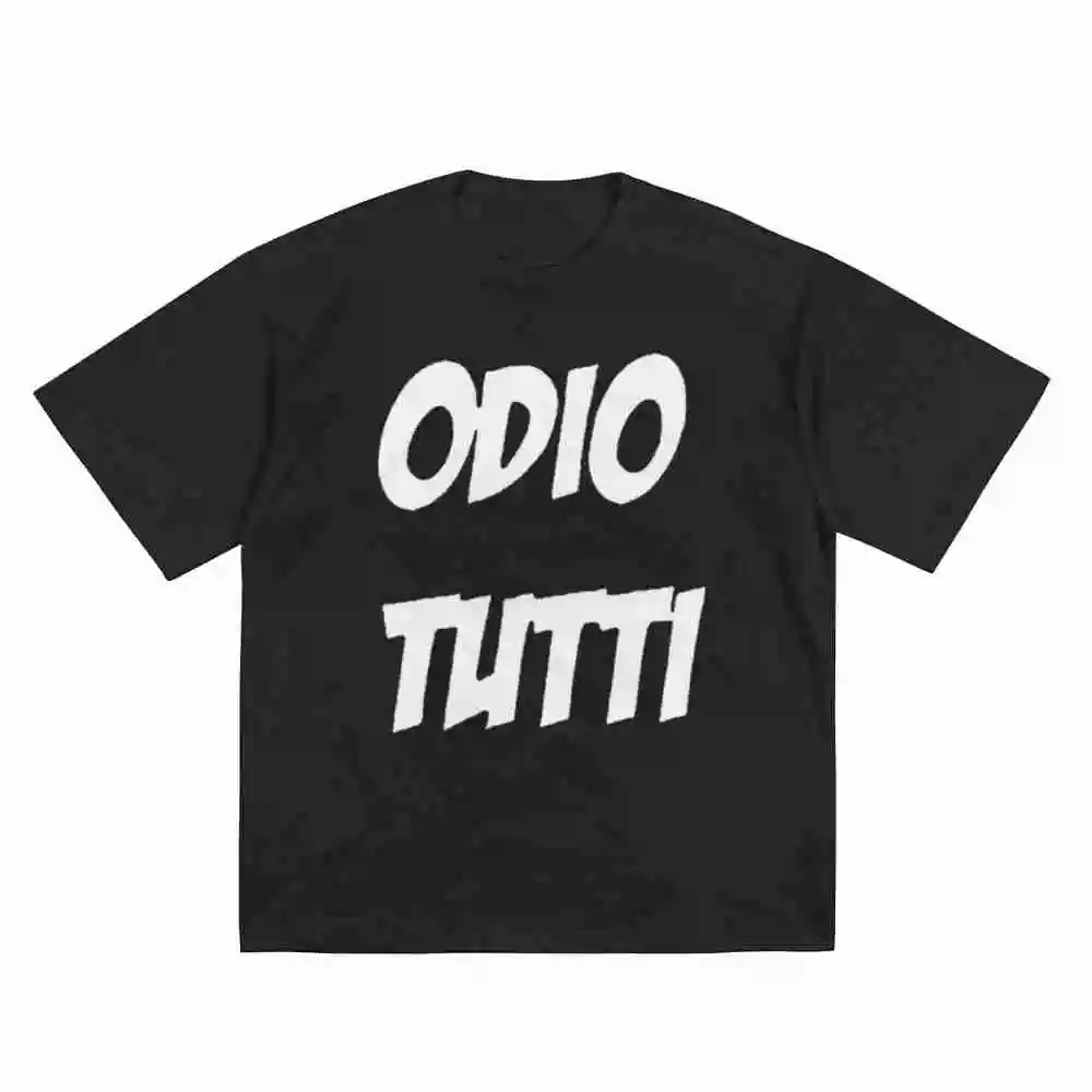 Italian Odio Tutti I Hate Everyone Short Sleeve Tee 100% Cotton T-Shirt