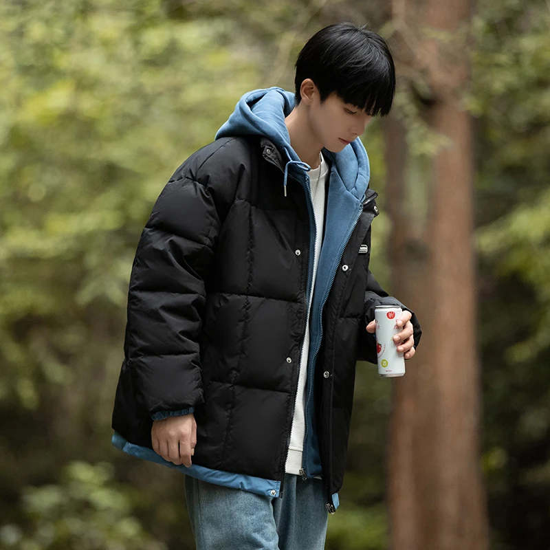 

Мужская зимняя утепленная хлопковая куртка с капюшоном, имитация двухслойности, молодежная повседневная модная верхняя одежда