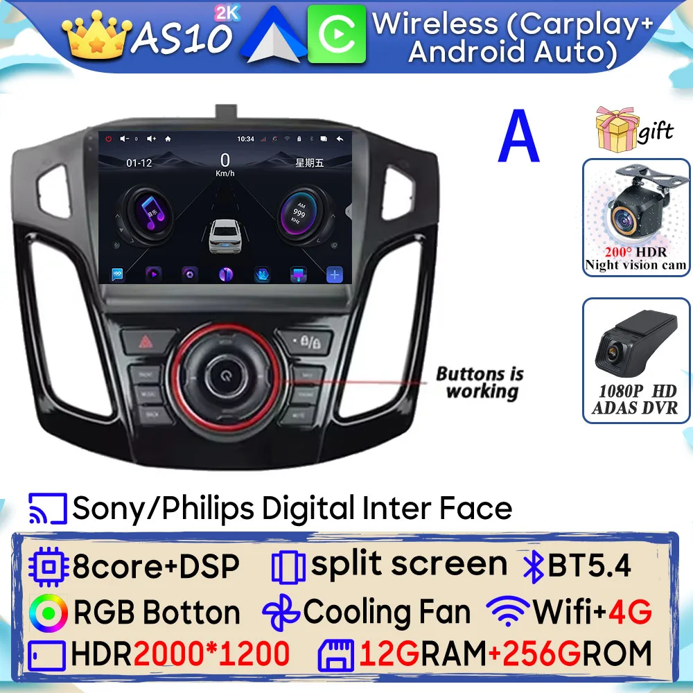 Android 15 Autoradio Voor Ford Focus 3 Mk 3 2011 2012 2013 2014 2015-2019 GPS Navigatie Android Auto Carplay Wifi Stereo Geen 2din