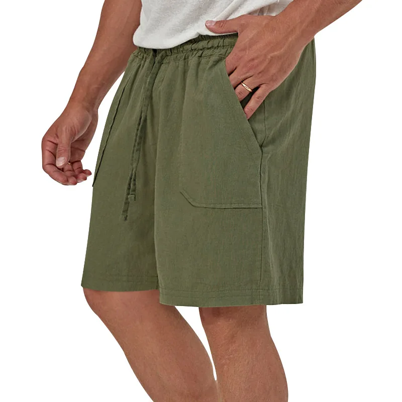 2024 mode musim panas baru celana pendek kasual Solid pria celana pantai sejuk tali serut celana pendek olahraga linen katun