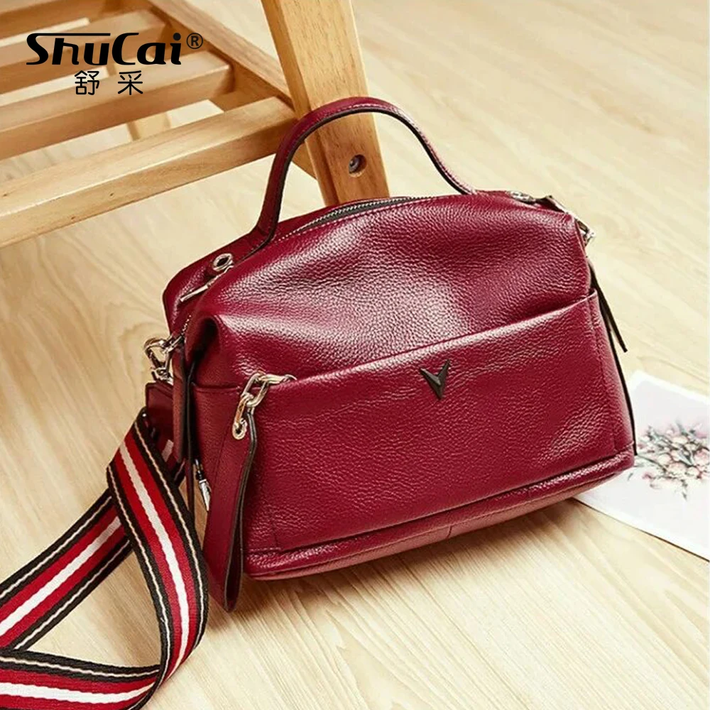 Soft Genuine Leather Fashion Women Messenger Bag Small Handbag British Boston Casual Tote Lady Shoulder Crossbody Bags New 2026