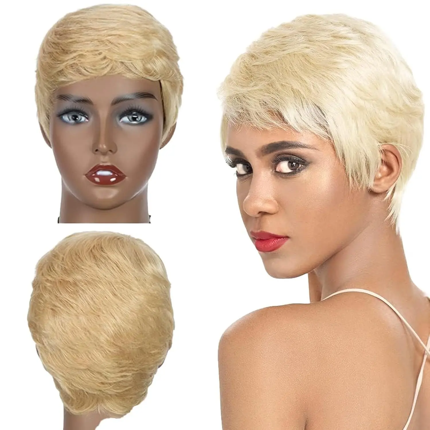 

Fashion Blonde Pixie Cut Wig, Short Straight Brazilian Remy Hair