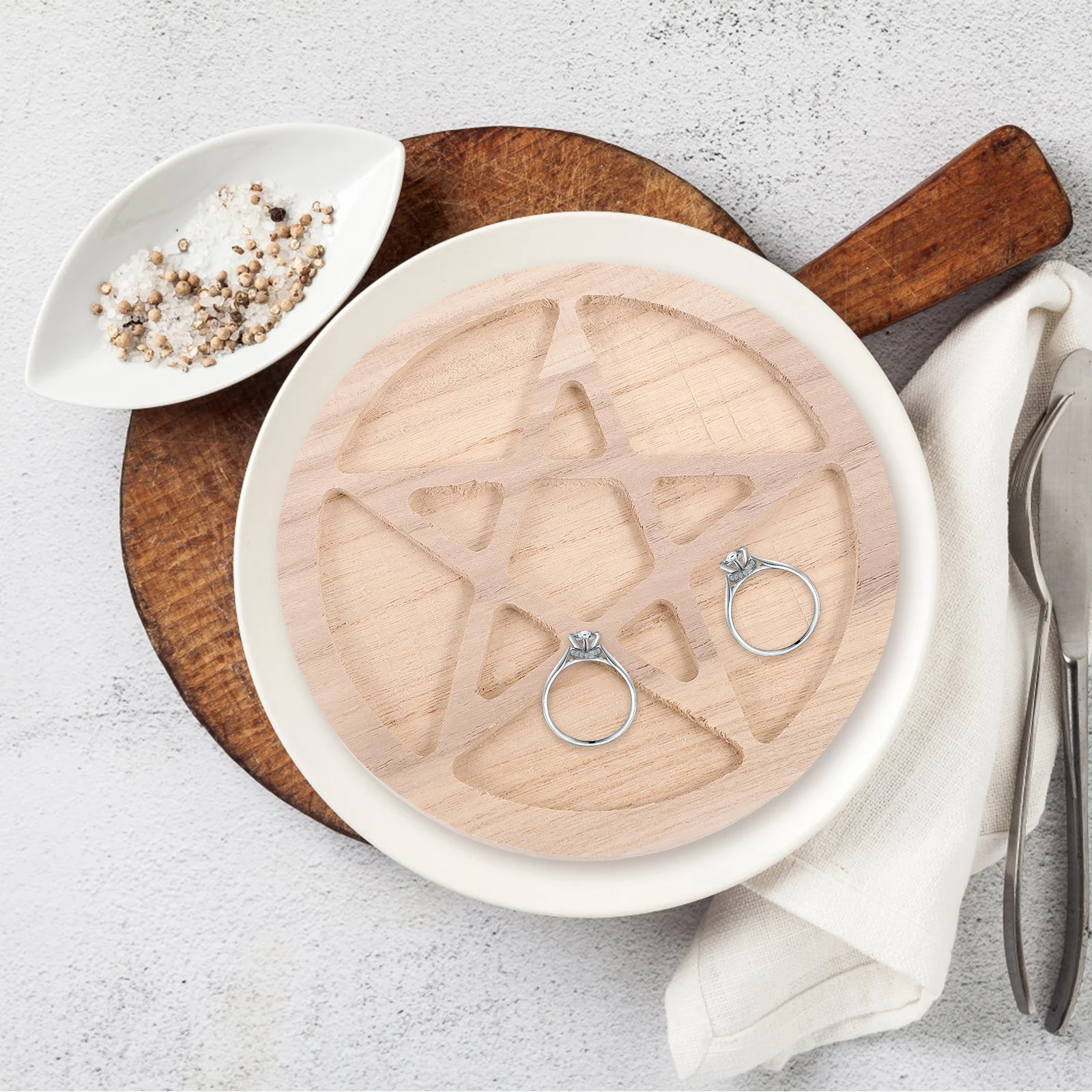 2Pcs Moon Star Shape Wood Jewelry Trays Exquisite Storage Plates Multifunctional Crystal Stone Holder Organizer for Desktop