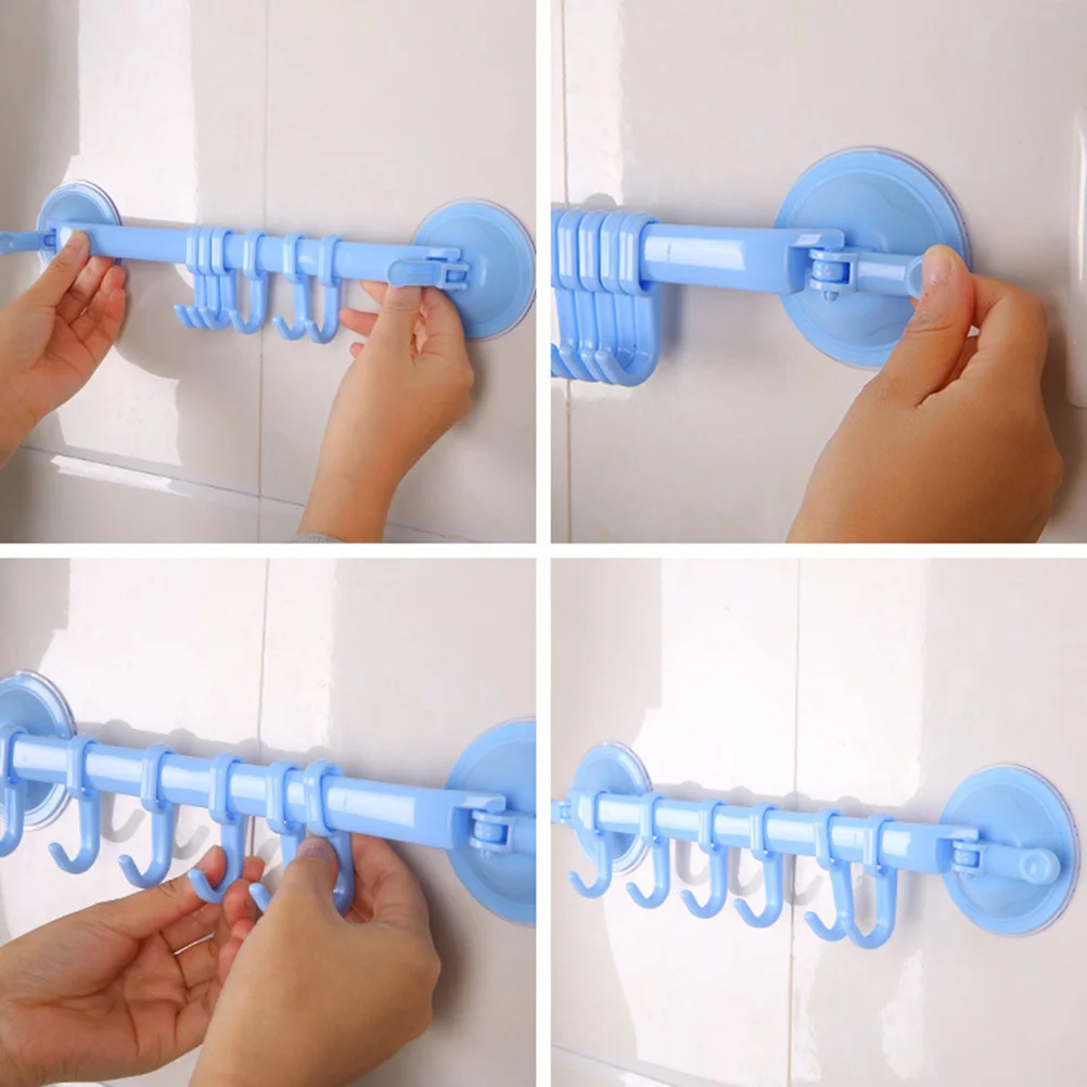 

6 Linked Suction Hook Rack Adjustable Lock Type Towel Hanging Shelf Hooks Kitchen Wall Suction Hooks Holder Hook Rack