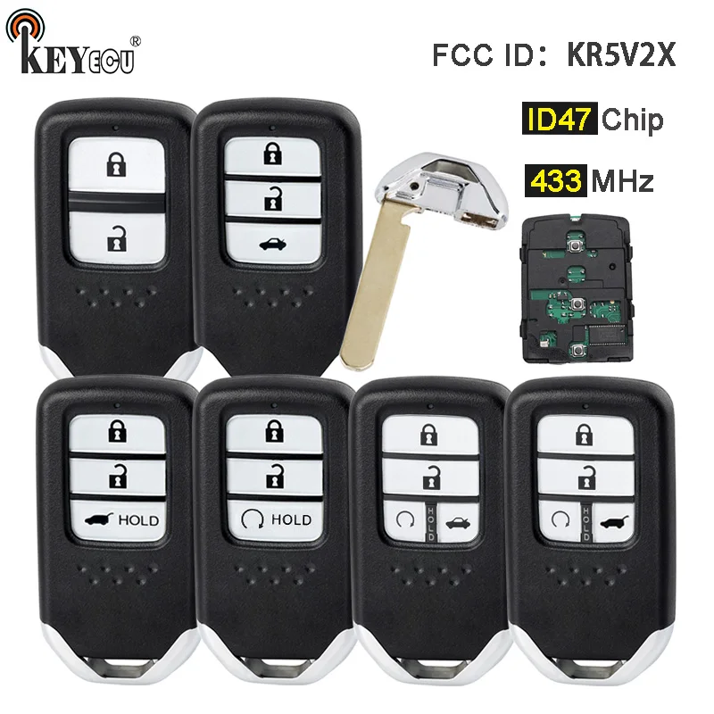 

KEYECU 434MHz ID47 FCC ID: KR5V2X 2 / 3 / 4 Buttons Remote Car Key Fob for Honda CR-V HR-V Pilot City Jazz Civic Grace