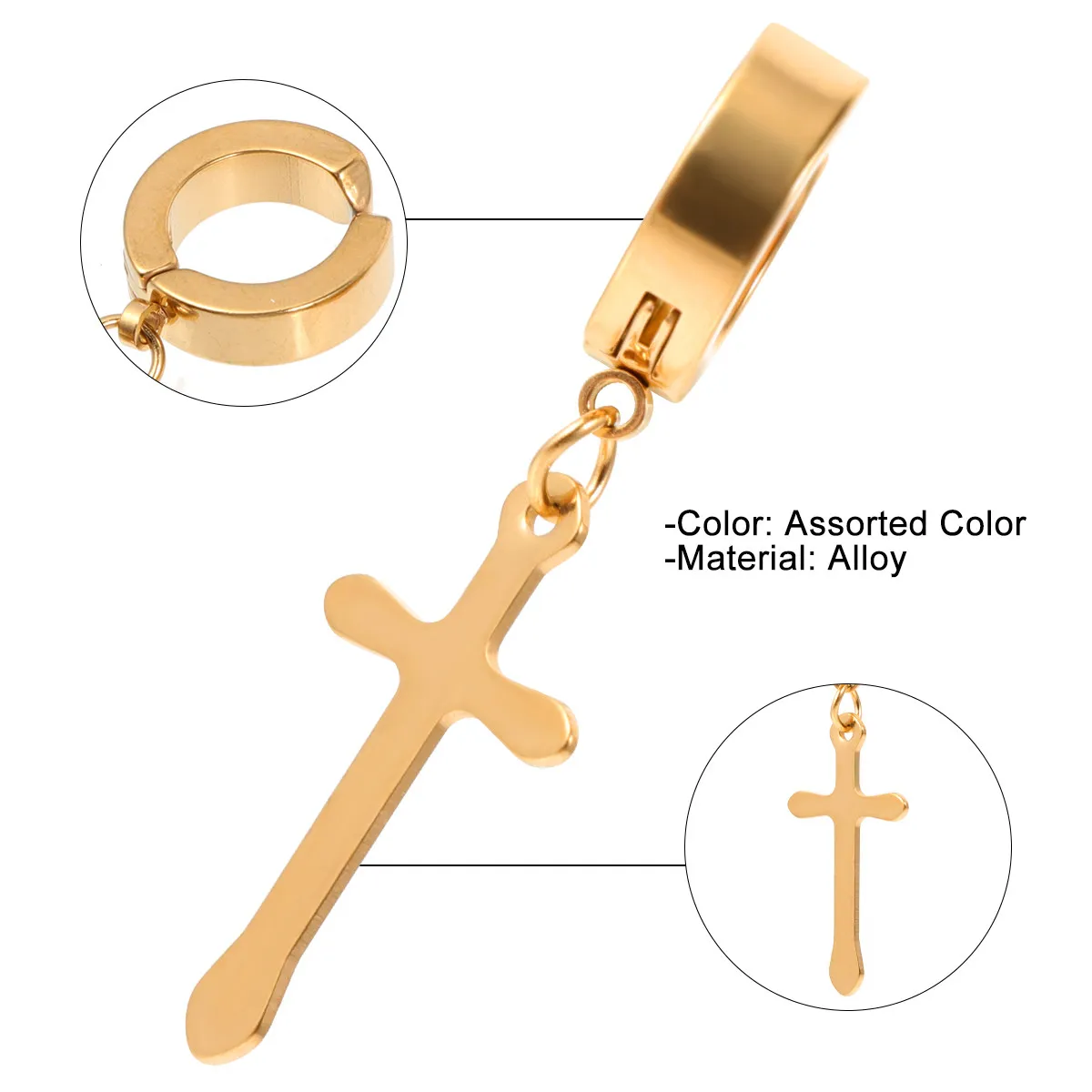 3 Pairs Alloy Ear Clips with Cross Design – Hypoallergenic, Unisex, Comfortable for Wedding, Party & Date