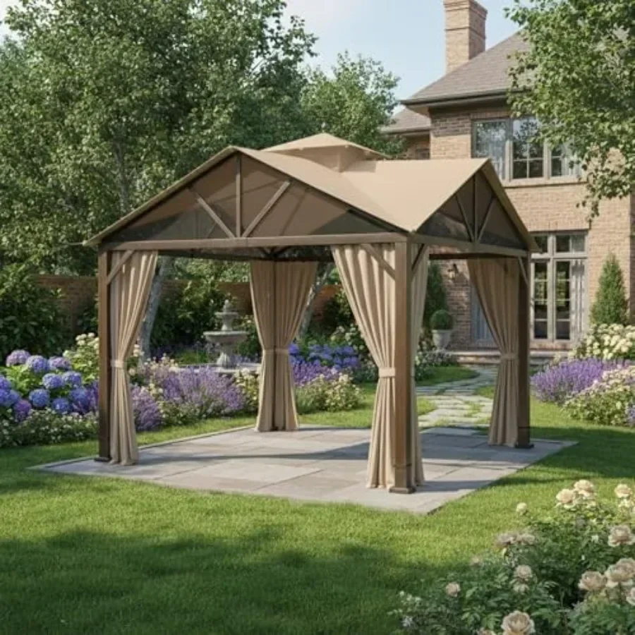 Reinforced RipLock 350 Replacement  Top and Netting Set for 10' x 10' Gazebo with Pitched Roof Style Selection Models TPGAZ2307