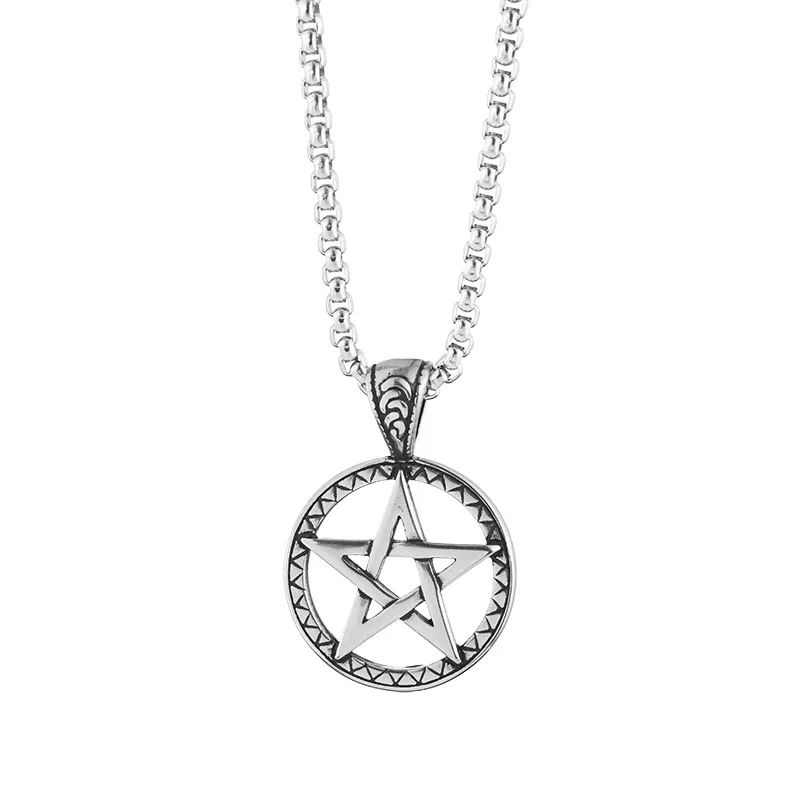 커플을 위한 새로운 학생 남성과 여성 실버 5성 DJ 티타늄 스틸 힙합 복고풍 브랜드 펜던트, 단순