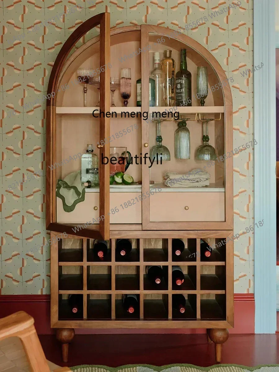 

American rural solid wood wine cabinet living room large-capacity display cabinet French medieval wall storage cabinetFH H
