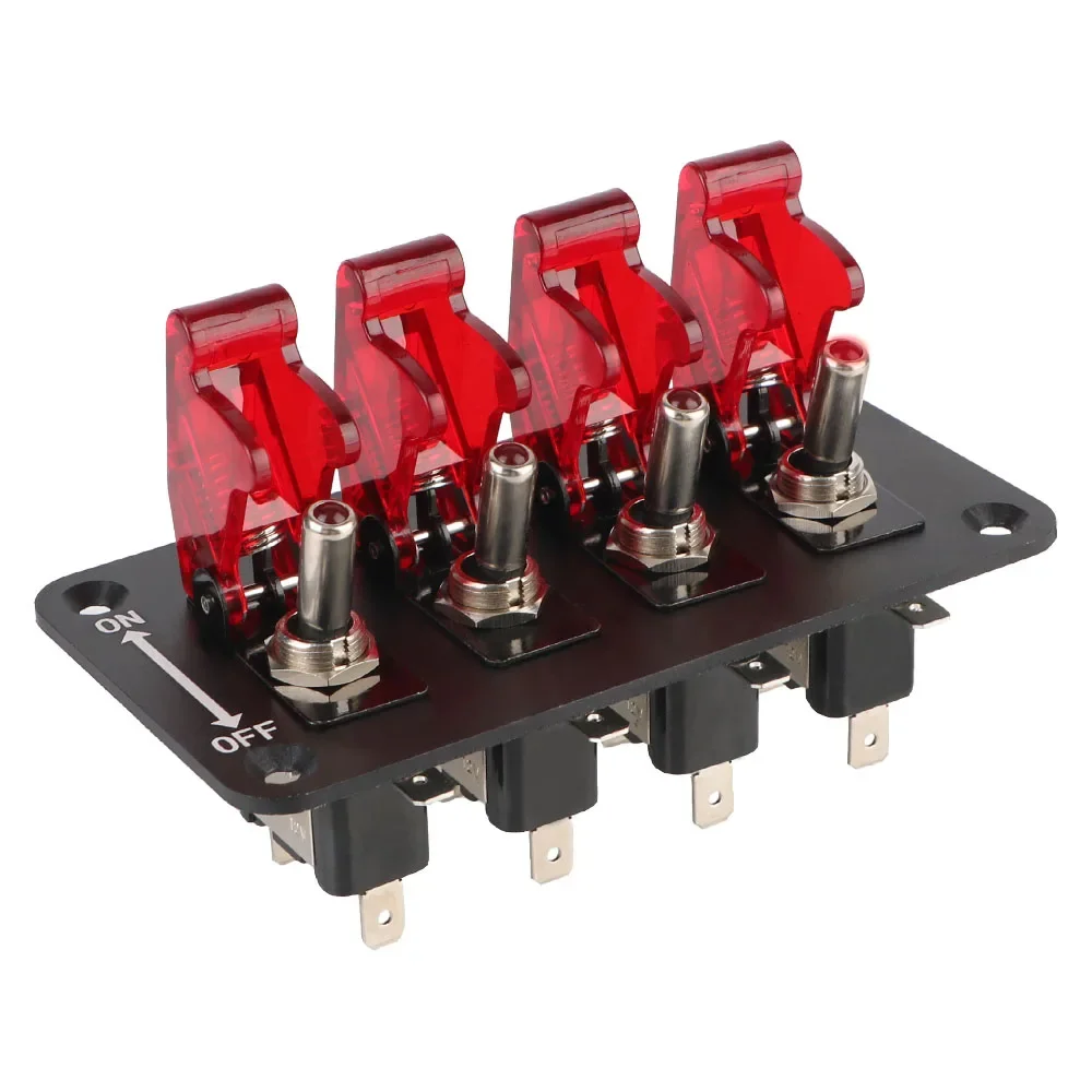 

Auto Ignition Switch Panel Start Push Button LED Indicator for Racing Car Vehicles 12V 20A 4 Rocker Toggle Switch Panel