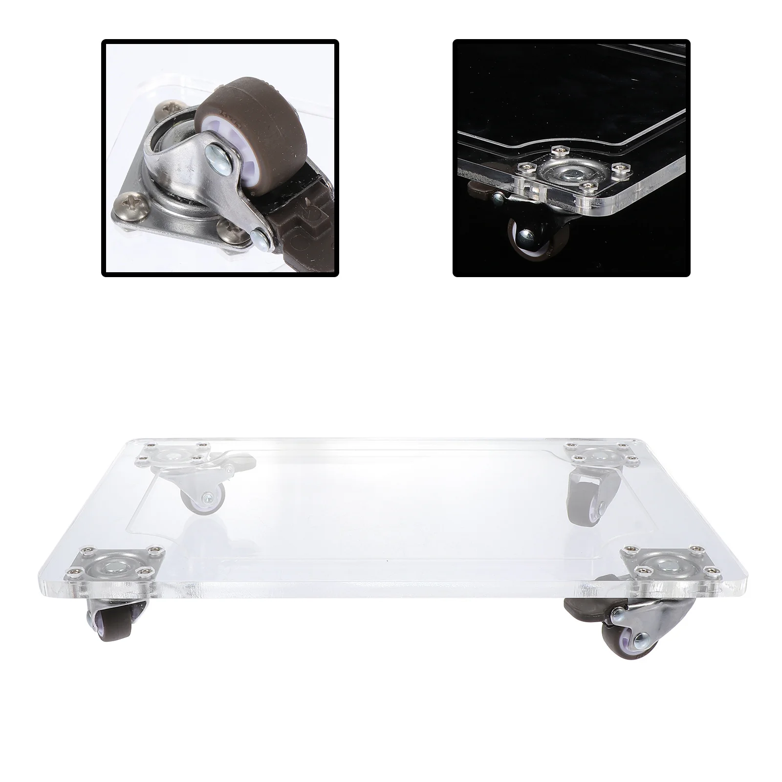 

1Pcs Square Moveable Flowerpot Tray Durable Acrylic Plant Pot Holder Tray with Wheels Practical Gardening Supply