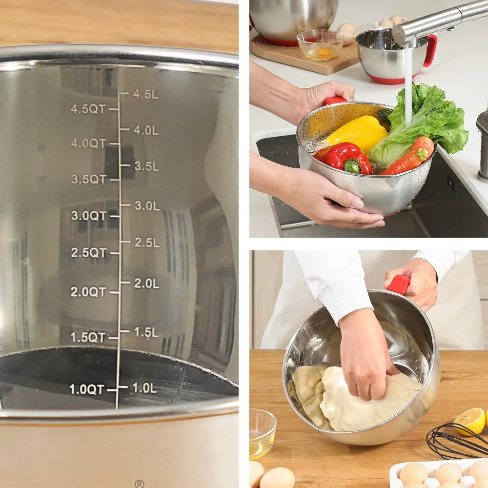 

Многофункциональная миска для смешивания из нержавеющей стали с нескользящим дном и крышкой, миска для салата, веснутая миска для взбивания яиц, крем