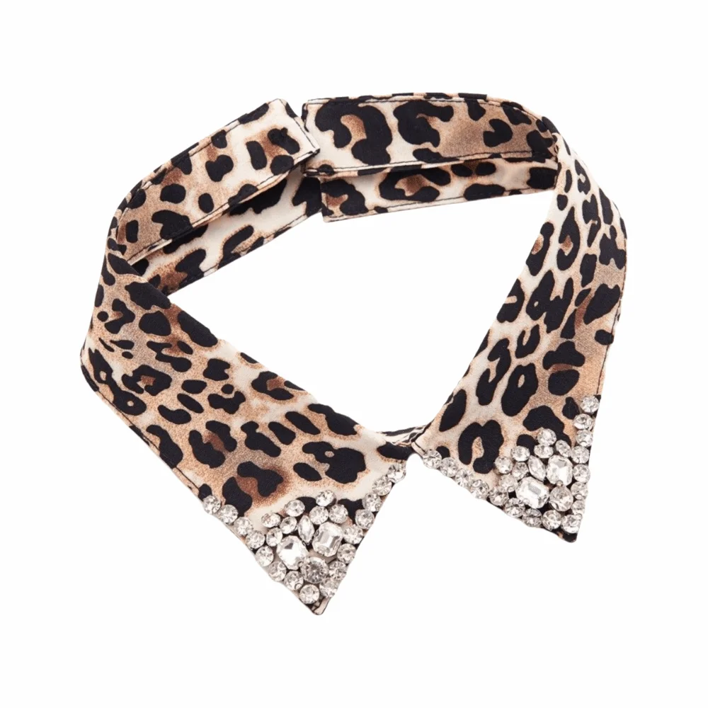 Elegant Detachable Collar Sparkling Rhinestones Leopard Design Neck Accessory Rhinestone Lapel Stylish Decorative Faux Collar