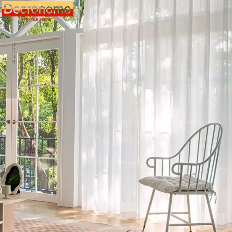 

1PC Modern White Tulle Curtains for Living Room Bedroom Window Balcony High Quality Partition door Shutter Solid Color Screen