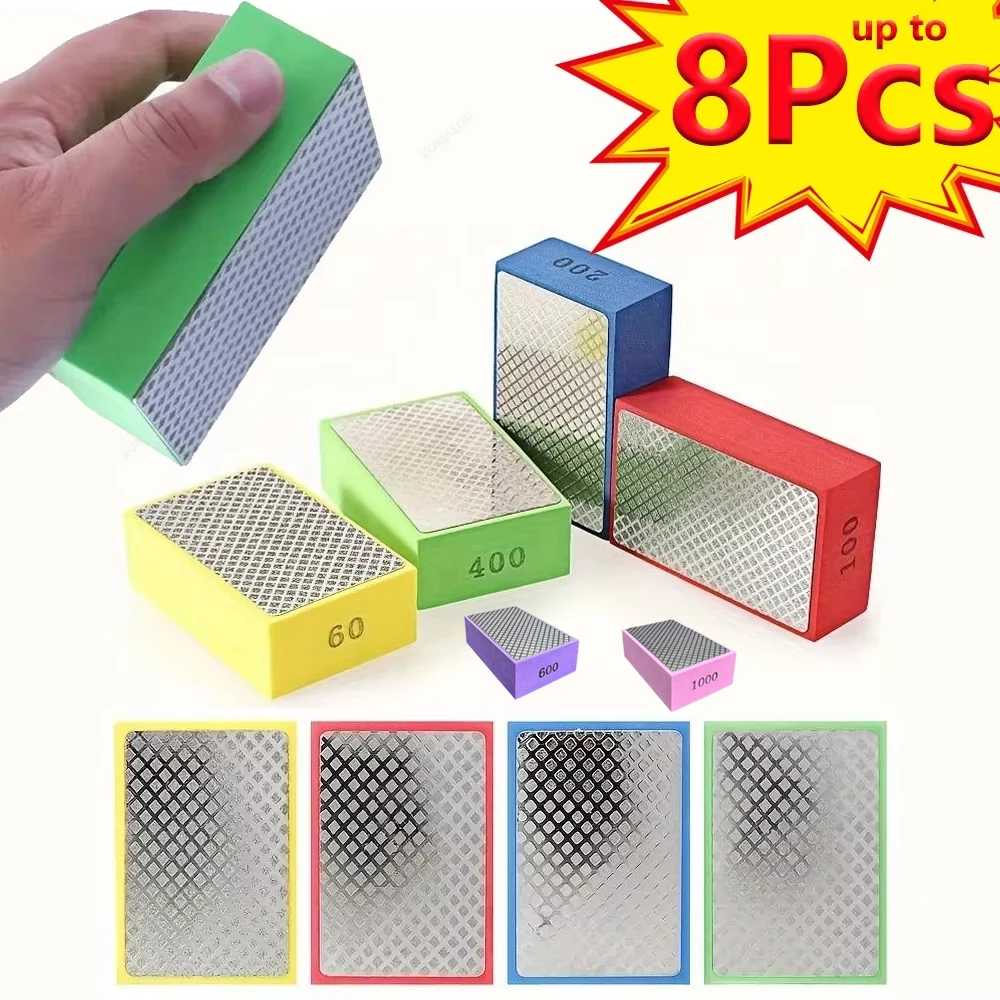 1-8 pçs novo diamante mão almofadas de polimento telha vidro abrasivo moagem bloco almofada pedra mármore cerâmica lixa disco polidor ferramentas
