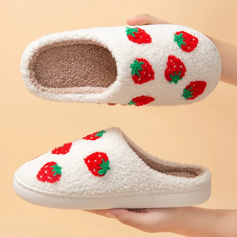 Strawberry Women's Slippers House Flat Winter Designer Woman Shoes Couple Indoor Fluffy Slides Non-Slip Floor Soft Sole Big Size view 6