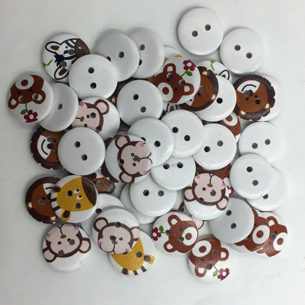 

50pcs Wooden Buttons 20Mm Animal Printed Candy Color Round Assorted Mixed Diy Sewing Craft Scrapbook Knitting Press Studs