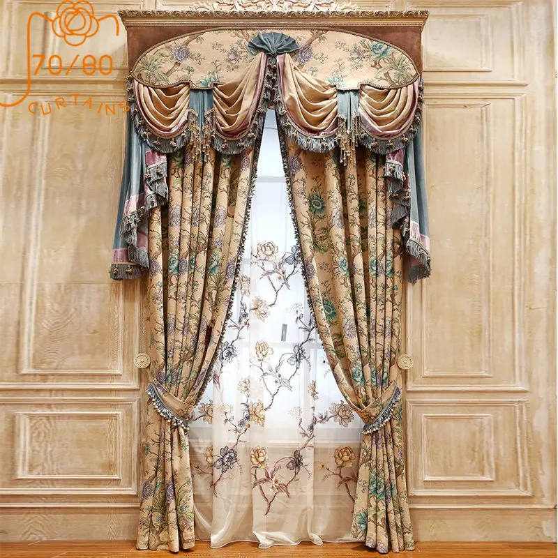 Royal Palace Vintage Chenille Jacquard Curtains for Living Room Bedroom Balcony Product Villa Home Decoration Customization