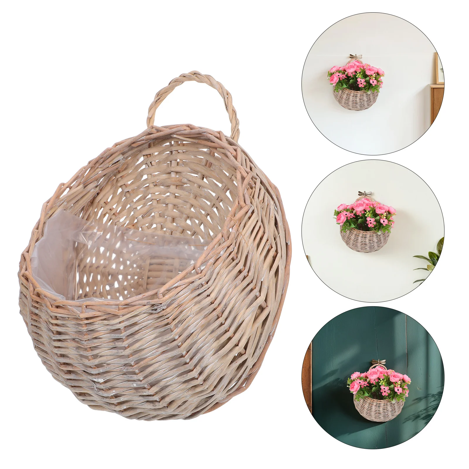 

Handwoven Wall Mounted Basket Rustic Farmhouse Wicker Hanging Basket for Flowers Vegetables Storage Decorative Plant Hanger Boho