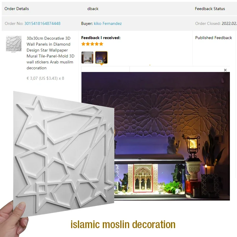 12 PCS 30cm slamic Muslim 3D Wall Sticker Room Decoration Moon Star Mosque 3D Wall Panel Wallpaper Mural Mold Tile Arabic Wall