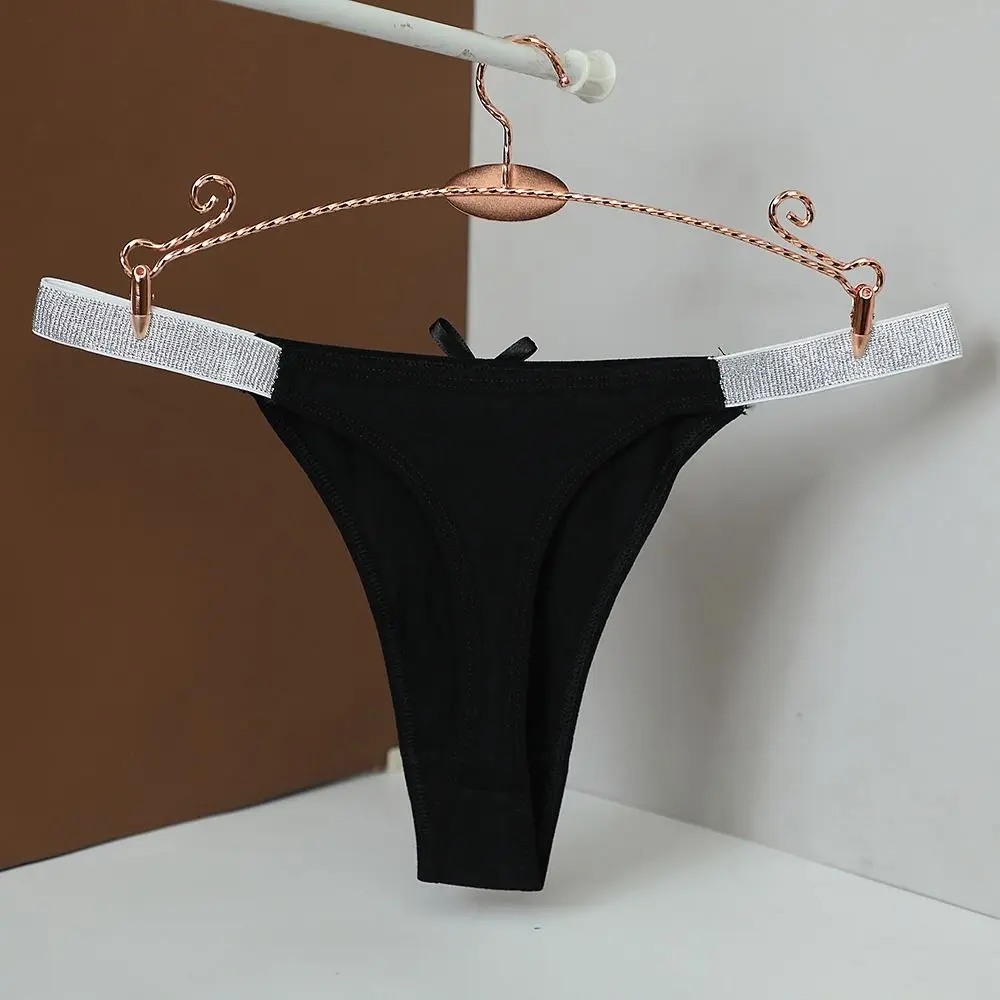 Seamless Low-waisted Bowknot Panties Bow Silver Thin Belt Women's Briefs Underpants Solid Color Cotton Thong Beach