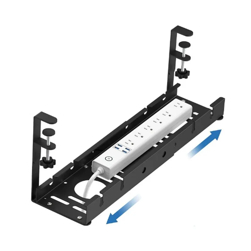 Gestión de cables extensible debajo del escritorio, bandeja de cables de Metal debajo del escritorio con abrazadera, tira de alimentación retráctil,