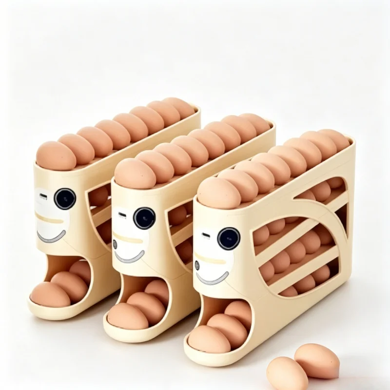 3-Tier Auto Rolling Egg Storage Rack, 24 Eggs Large Capacity Fridge Organizer Box for Kitchen Refrigerator