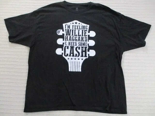 Willie Johnny Cash Haggard Mens T Shirt 3Xl Black Guitar  Cotton Music