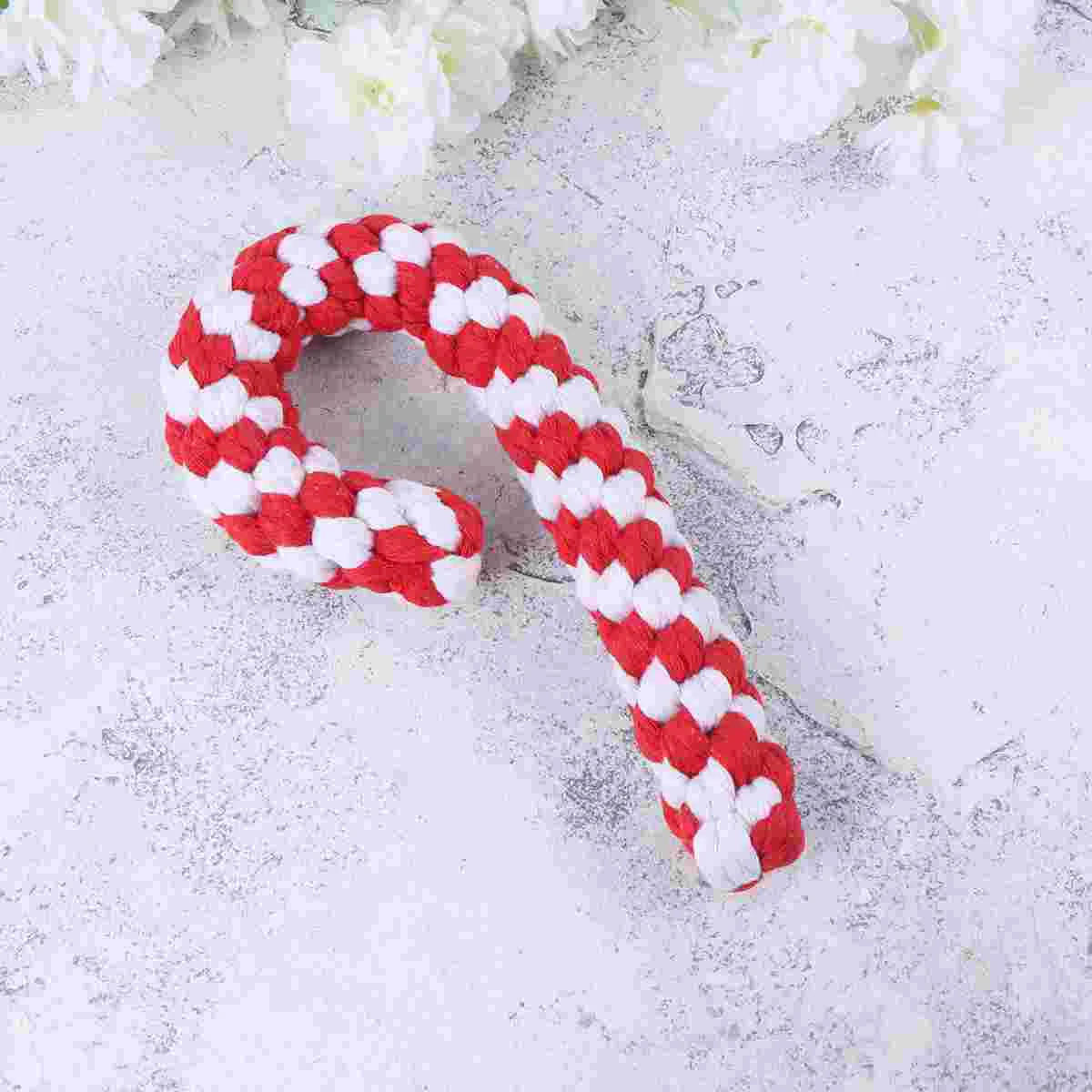 Pet Christmas Cotton String Walking Stick Toys Chew Rope Knot Playthings Molar Tooth Cleaning Bite Rope (Random Color)