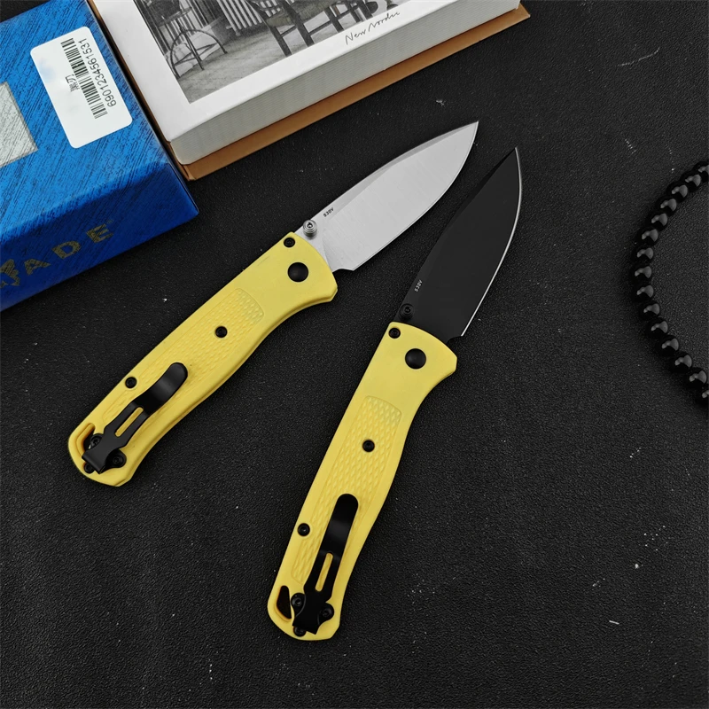 BM535 Camping Hunting Tactical Cutting Rescue Nylon Fiber Yellow Handle Survival Self Defense Convenient Folding Knife