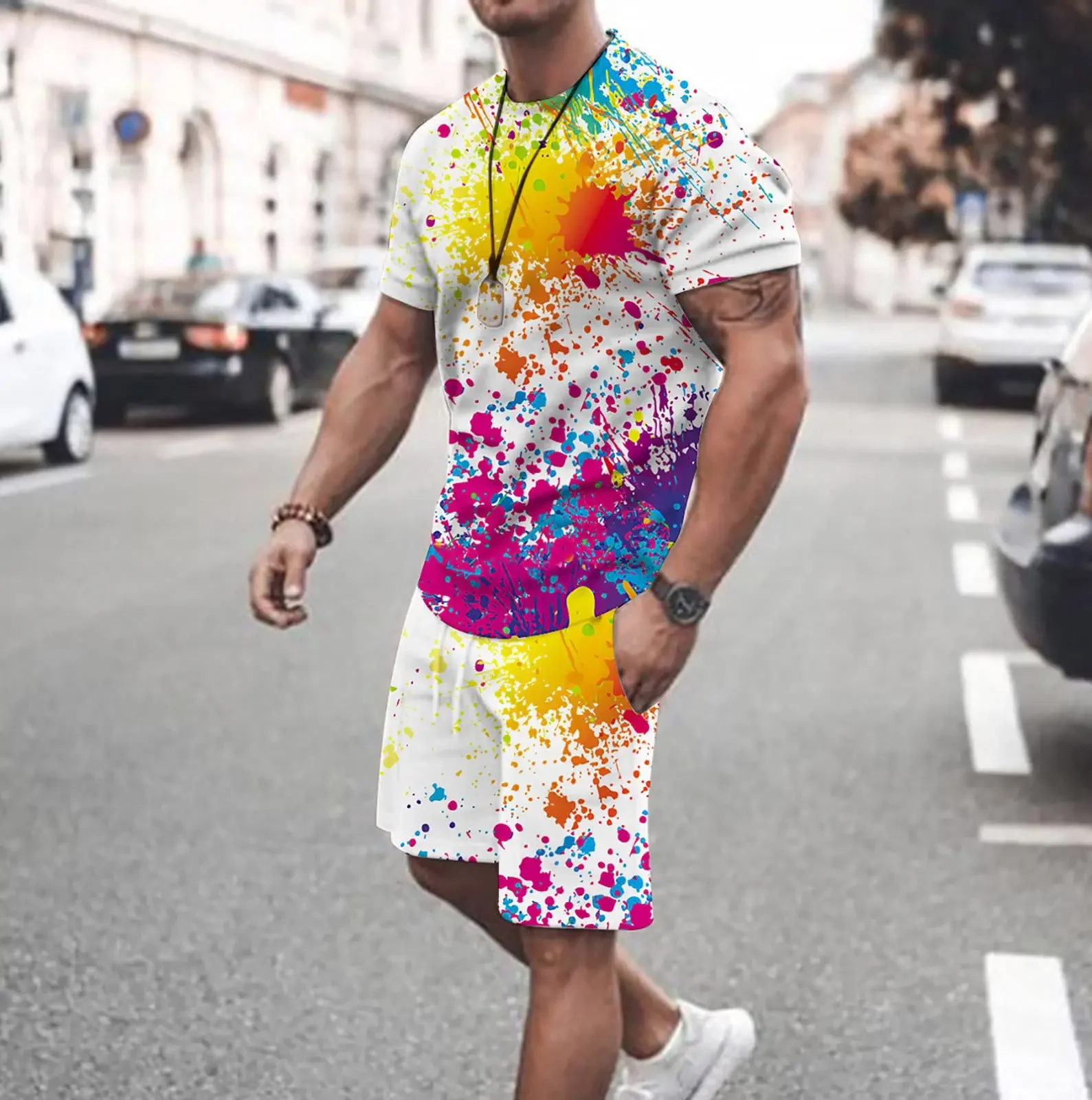 Summer Fashion 2025 Casual Short Sleeves 3D Print T-shirt+shorts Pants Suits Mens Clothing Outfit New Men 2 Piece Set Tracksuits