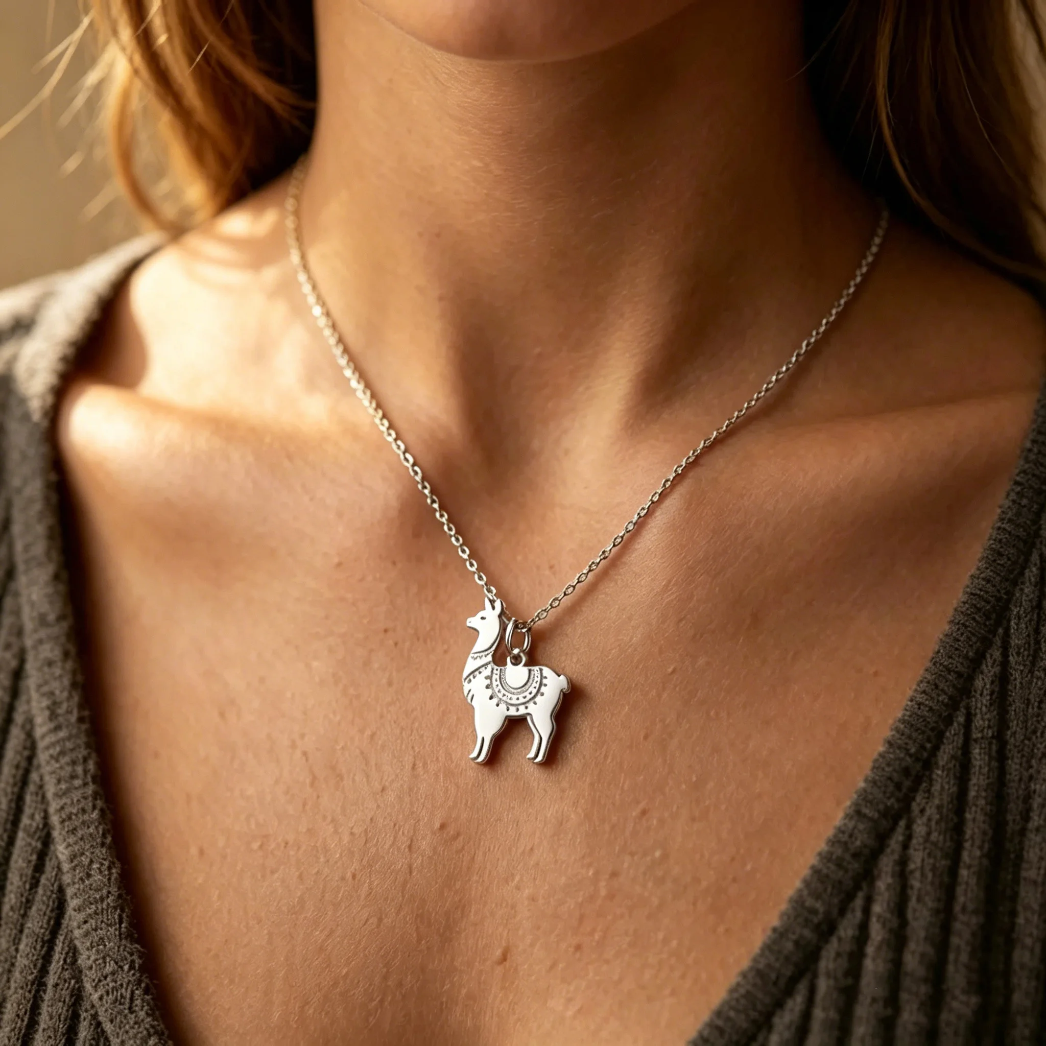 Kkjoy Maßgefertigte Edelstahl-Lama-Halskette Alpaka-Schmuck Geburtstagsgeschenk Ethnischer Stil Niedliches Haustier-Geschenk für Lama-Liebhaber Heilendes Glücksbringer – Detail 4