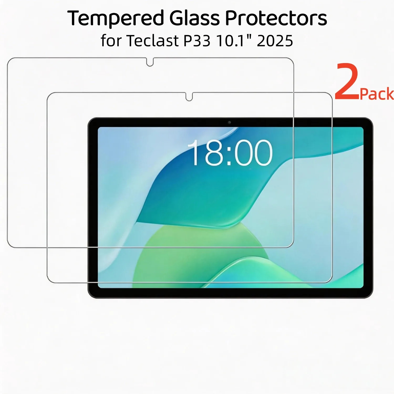 

2-Pack Tempered Glass for Teclast P33 2025 10.1-Inch Screen Protector 9H Hardness Anti-Scratch HD Clear Anti-Fingerprint