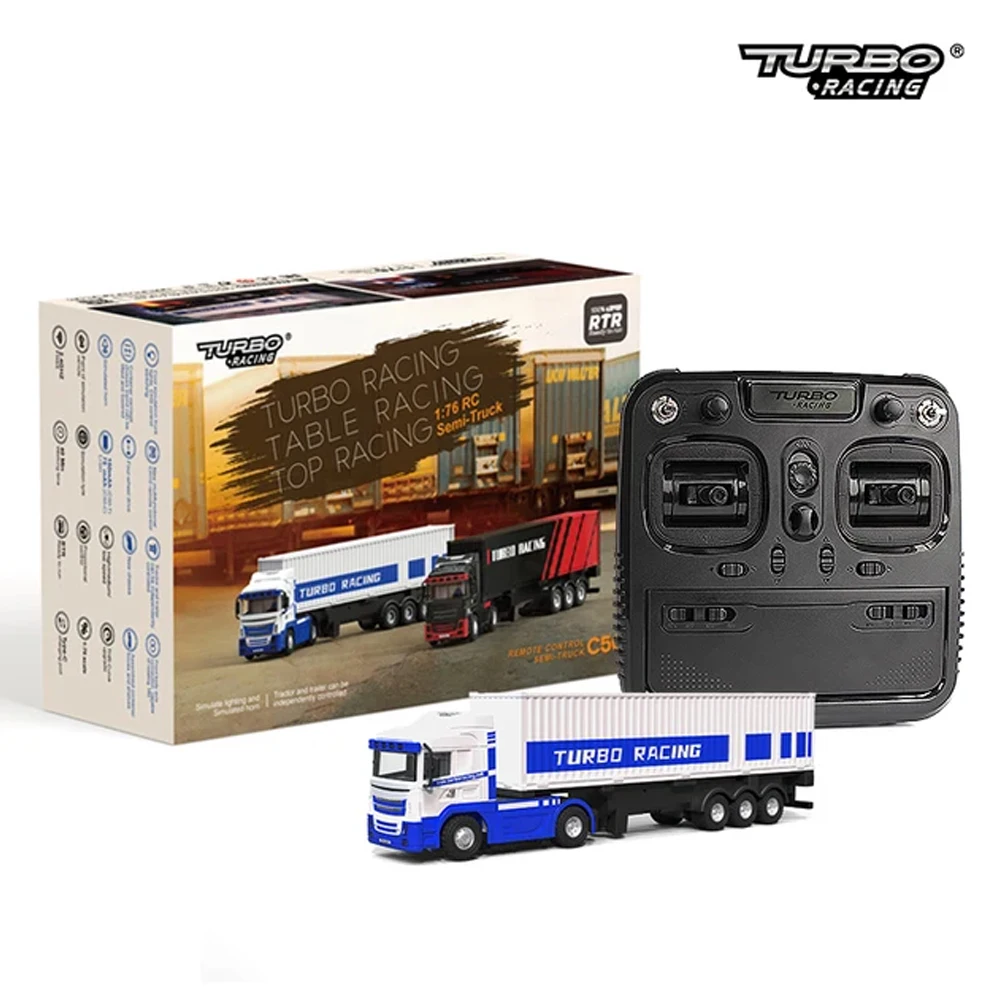 Turbo Racing 1:76 C50 RC Car Semi-truck Full Proportional Remote Control Toys RTR Kit dla dzieci i dorosłych RC Truck