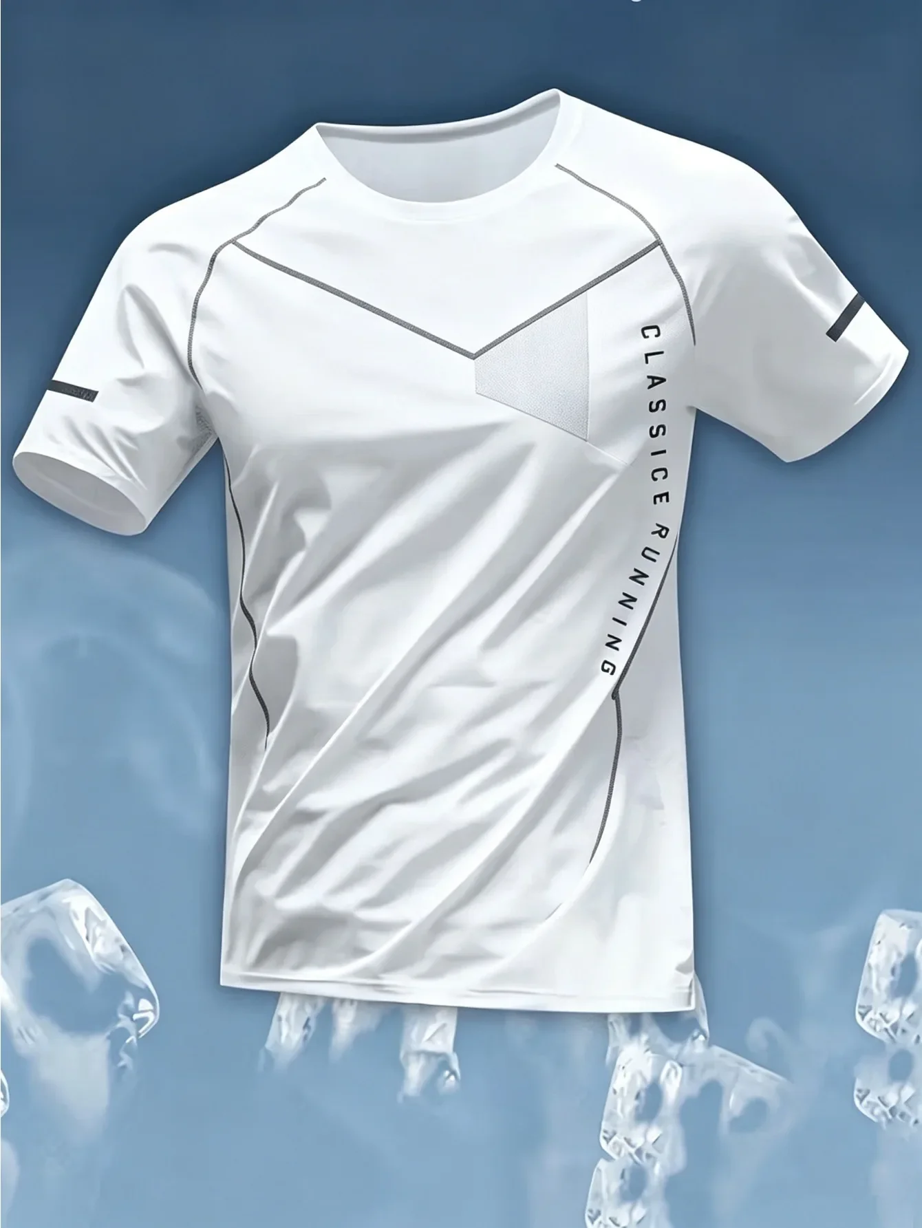 Neues Herren-Sport-T-Shirt mit 3D-Grafikdruck, kühlendem Effekt, schnelltrocknend, atmungsaktiv, kurzärmelig, ideal zum Laufen, Badminton und Training. – Detail 3