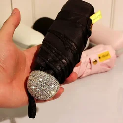 Capsule Umbrella Deluxe Rhinestone Handle UV Sun Protection Folding Umbrella Portable Travel Girls Sun Umbrella Shiny Rain Gear