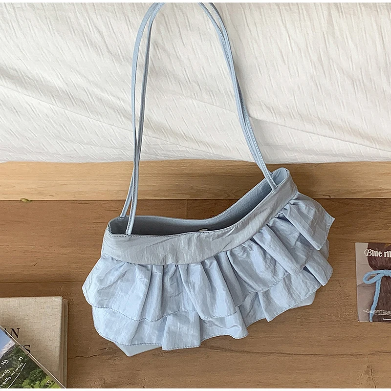 Kuchenrock-Stil Gerüschte Damen-Schultertasche, Koreanische Plissierte Umhängetasche, Leichte Süße Elegante Handtasche – Detail 14