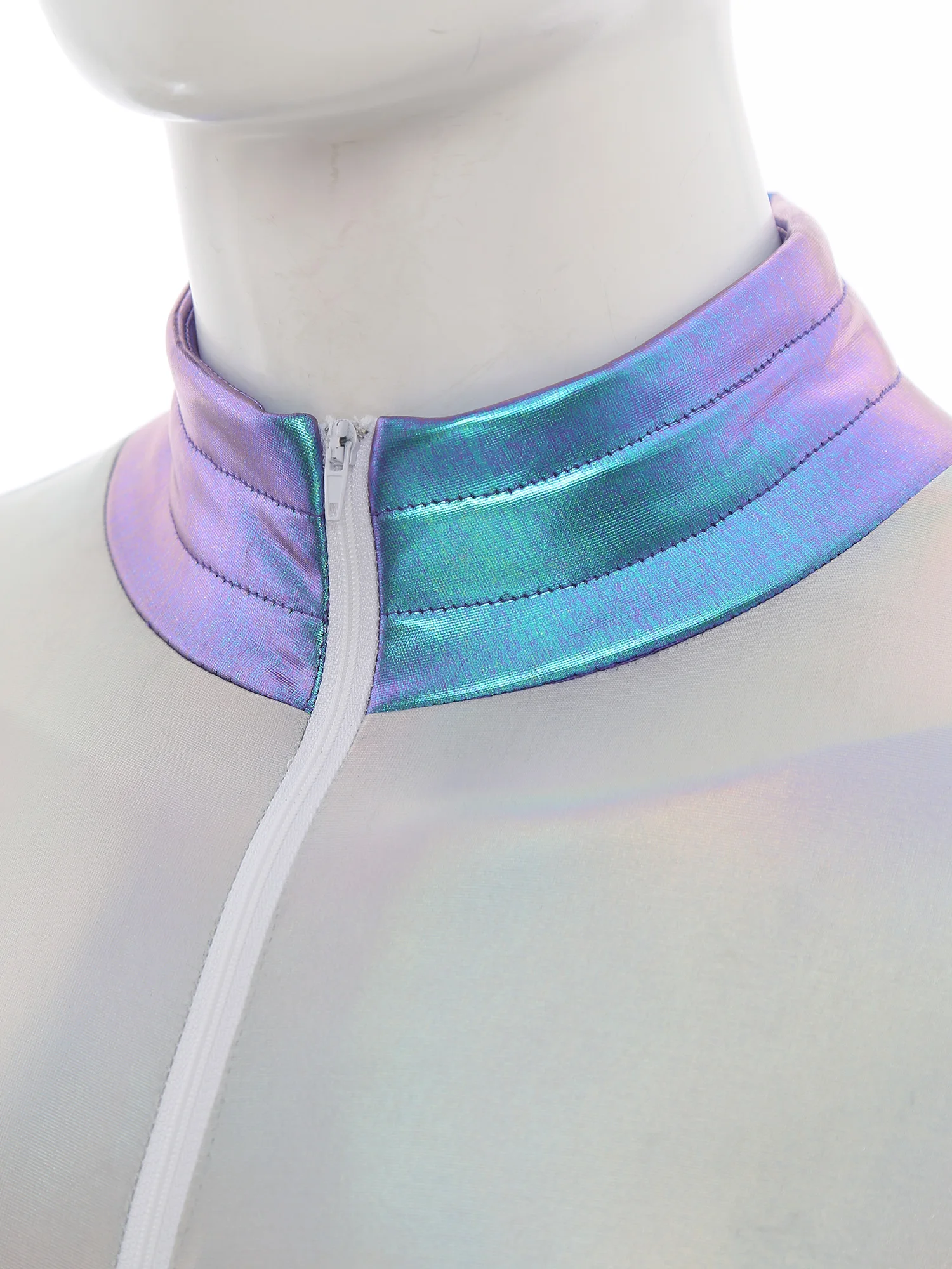 Men Long Sleeve Metallic Shiny Sponge Edge Bodysuit Carnival Clubwear Halloween Space Alien Robot Galaxy Warrior Cosplay Costume