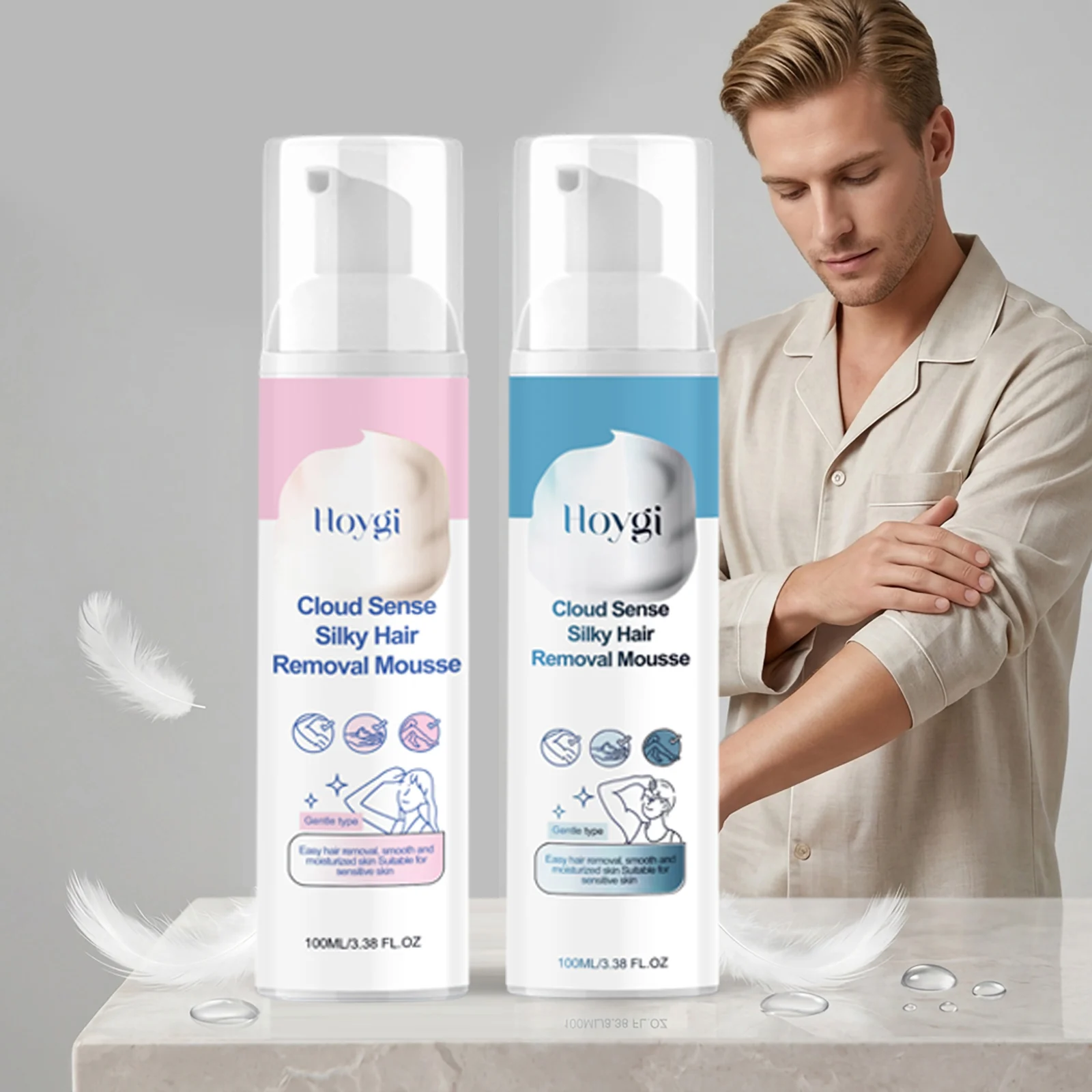 Unisex Hair Removal Mousse, dense silky foam for full-body underarm limb hair removal, ideal for thick body hair