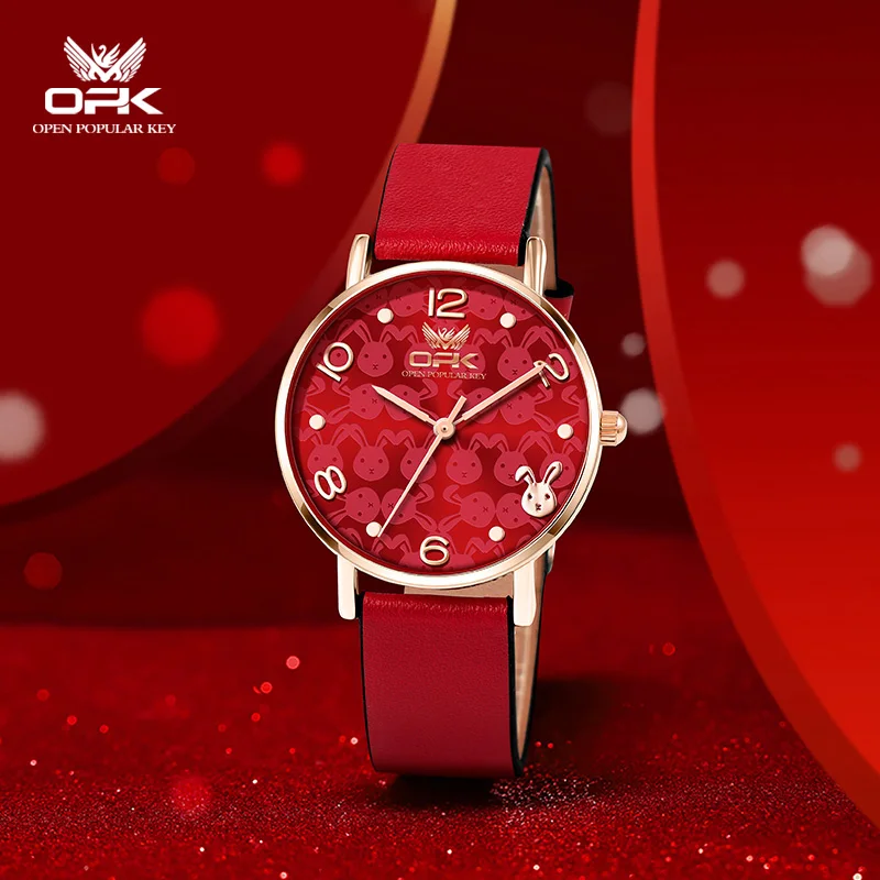 OPK 브랜드 방수 3 핀 토끼 문자 숙녀 쿼츠 시계 8622