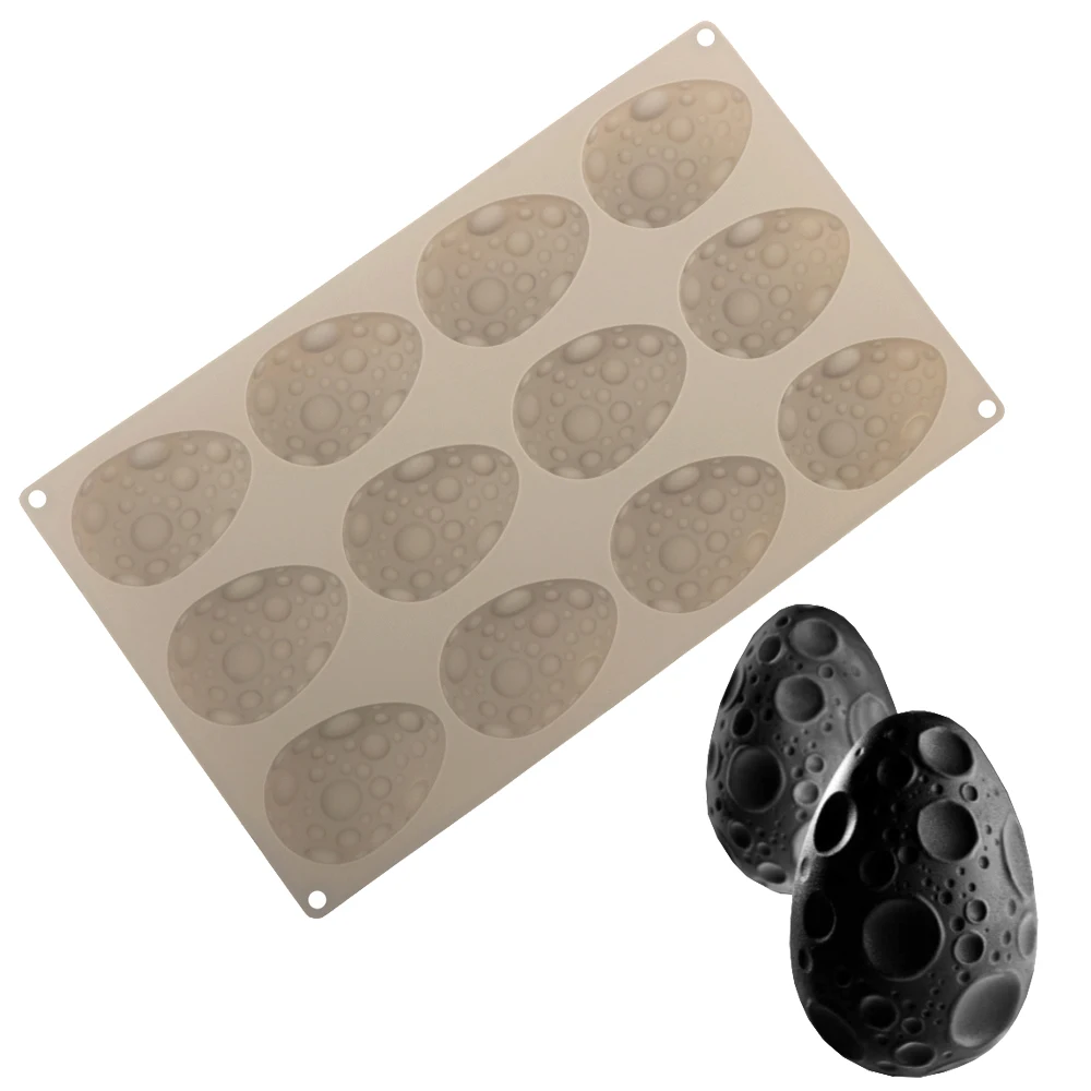 12-Cell Easter Egg Shaped Moon Texture Design Mousse Cake Moulds Food Grade Silicone Chocoalte Molds Kitchen Baking Tools