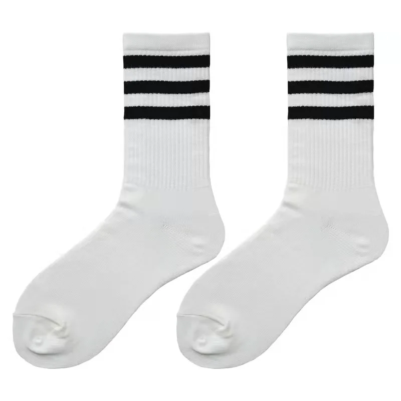 4 Pairs Unisex Socks Women Men Three Bar Sports Striped Crew Socks Female Male Solid Color Soks Cotton Long Sock Winter Sox