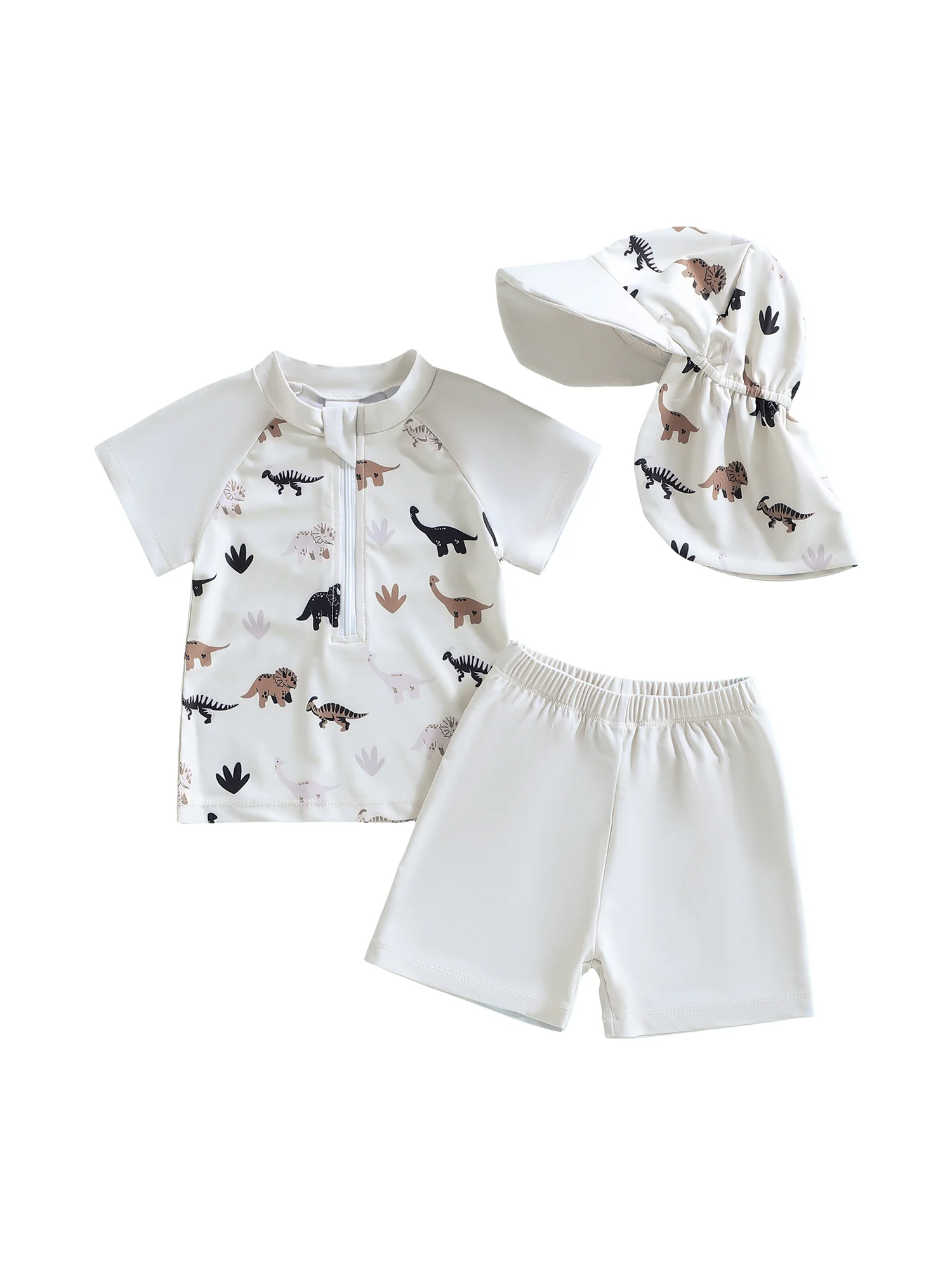 

Baby Boys Swimwear Set Short Sleeve Rash Guard Shirt Swim Trunks Sun Hat Dinosaur Print Beachwear Outfit 3 Piece Kit