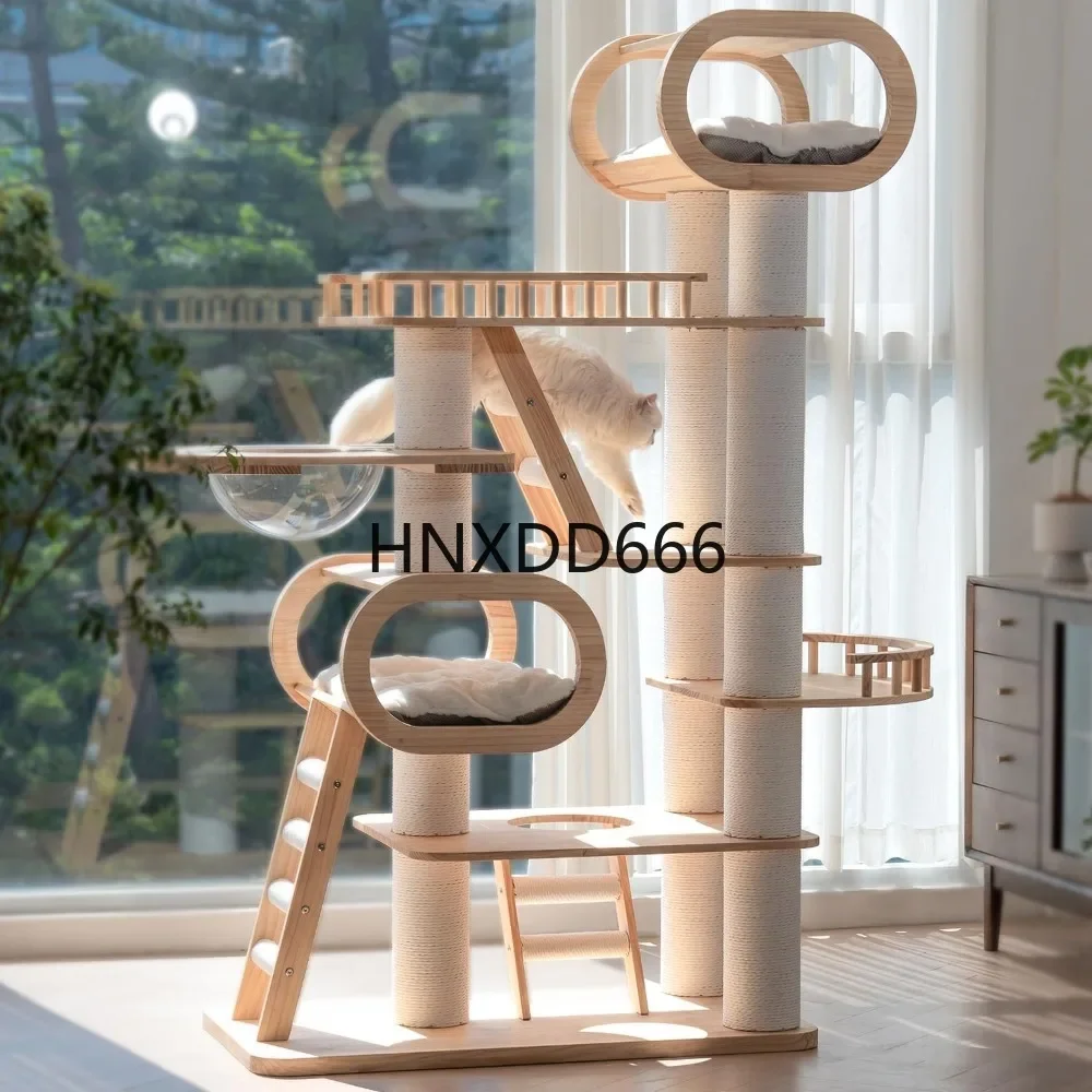 Modern Cat Tree for Indoor, Tall Wooden Cat Tower for Home Decoration,